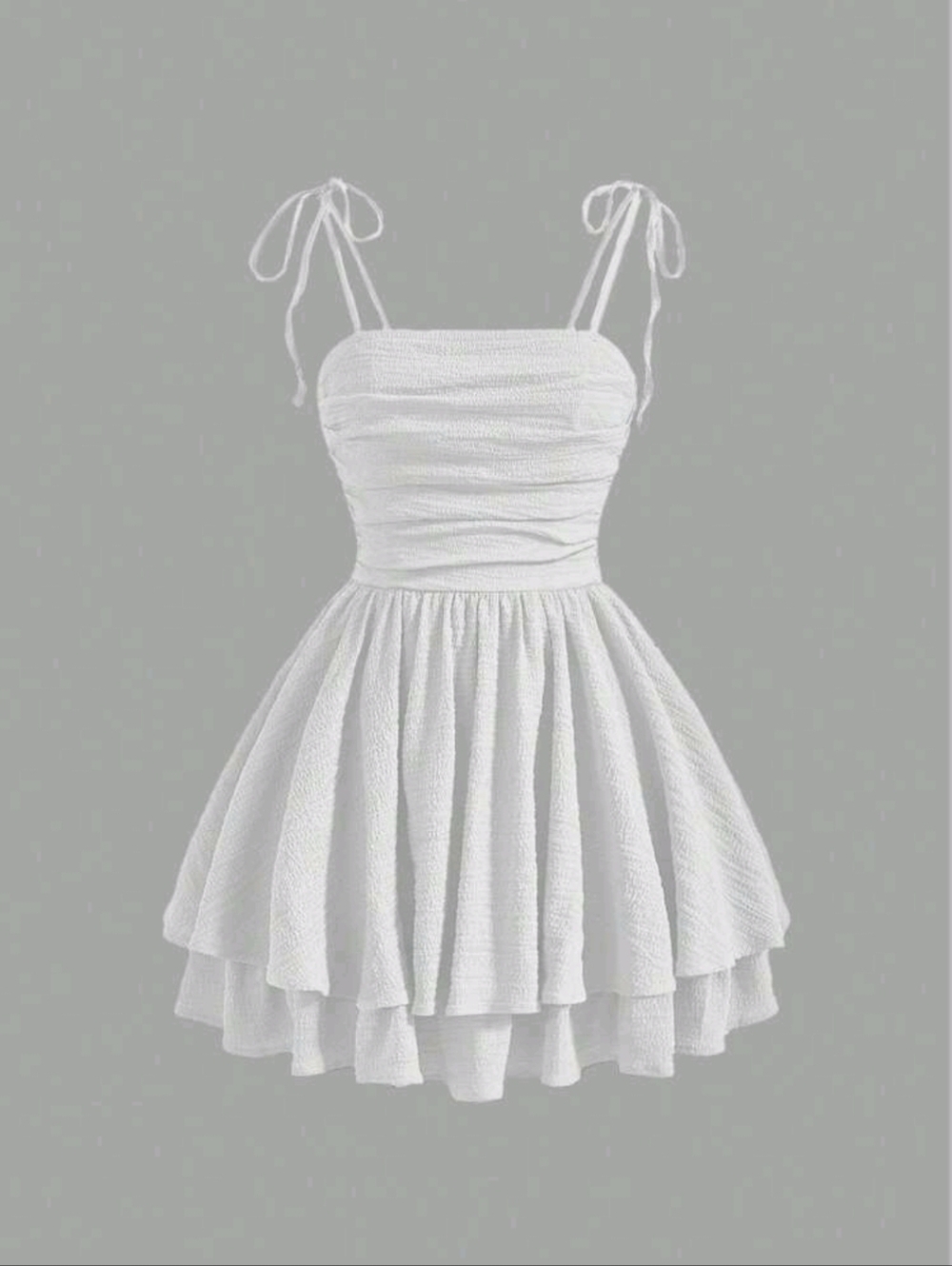 SHEIN White Tiered Ruffle Mini Dress | Adjustable Tie Straps | Flowy Summer